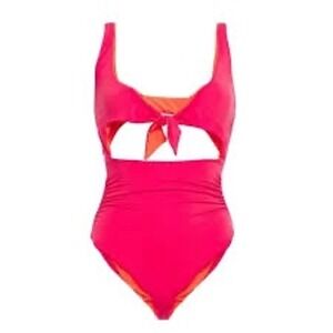 Stella McCartney One Piece Swimsuit Hot Pink Orange Tie Front Cutout Size S